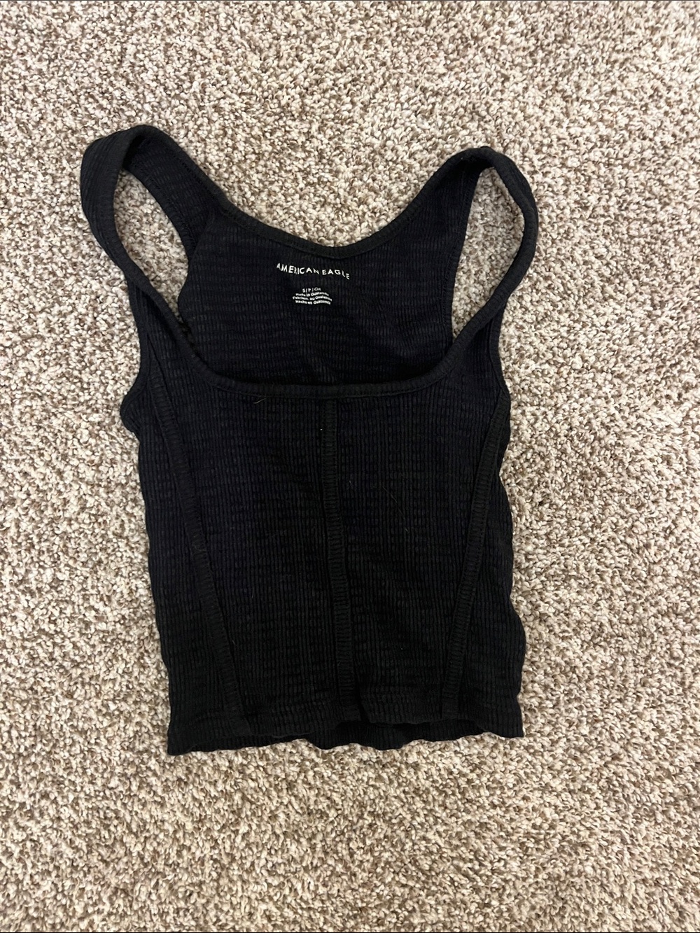American Eagle Outfitters Black Ribbed Square-Neck Tank